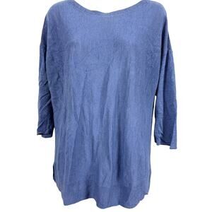 J Jill Blue Linen Blend Boat Neck LightweightSweater 3/4 Sleeve Womens sz S
